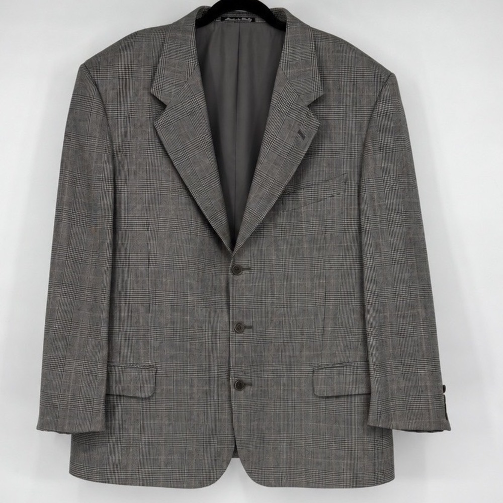 Valentino Uomo Mens 44L Glen Plaid Wool Blazer Sport Coat Made in Italy Gray